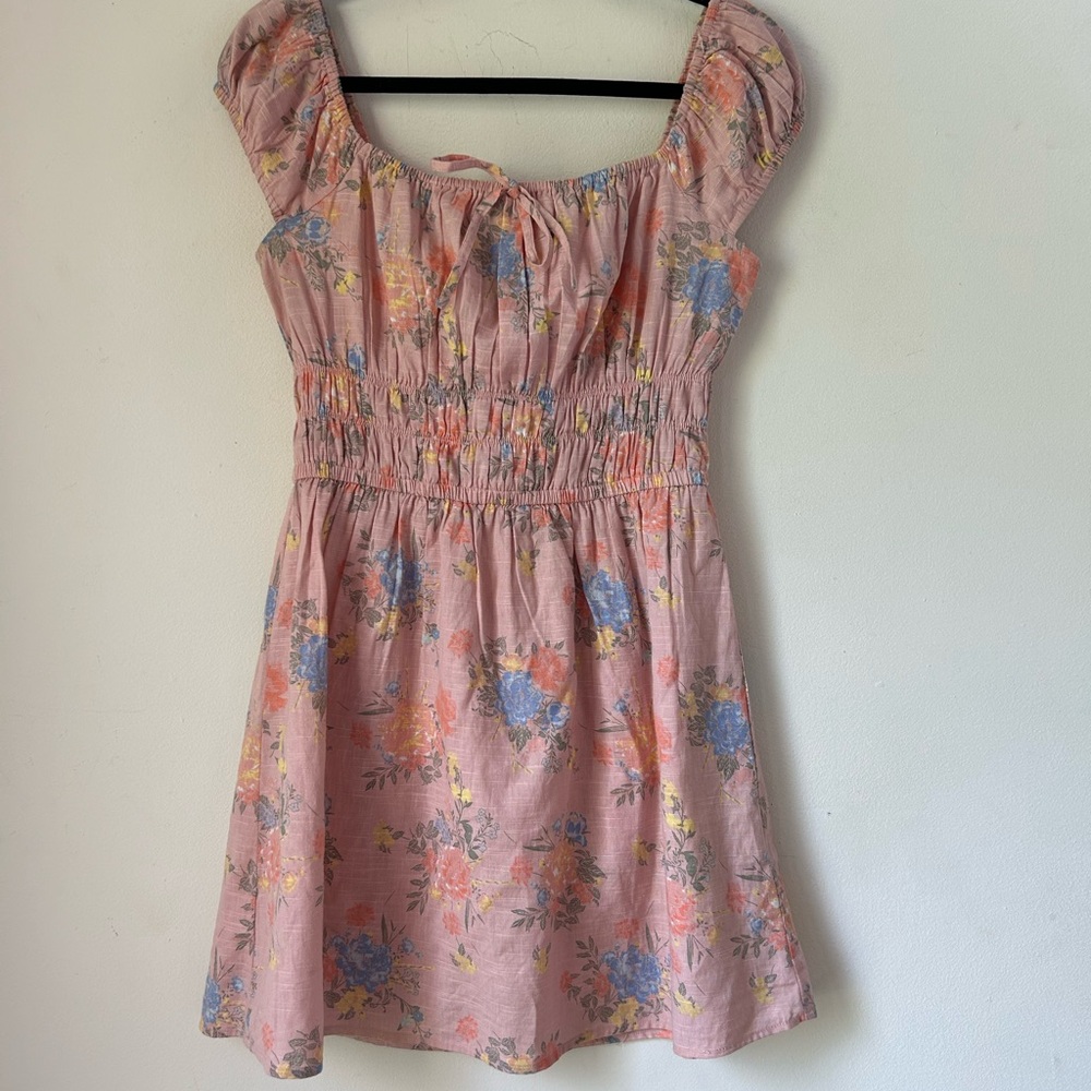 Off The Shoulder Tie Seamed Baby Pink Dress